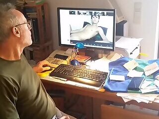wank and cum in front of the cam wearing longjoihns
